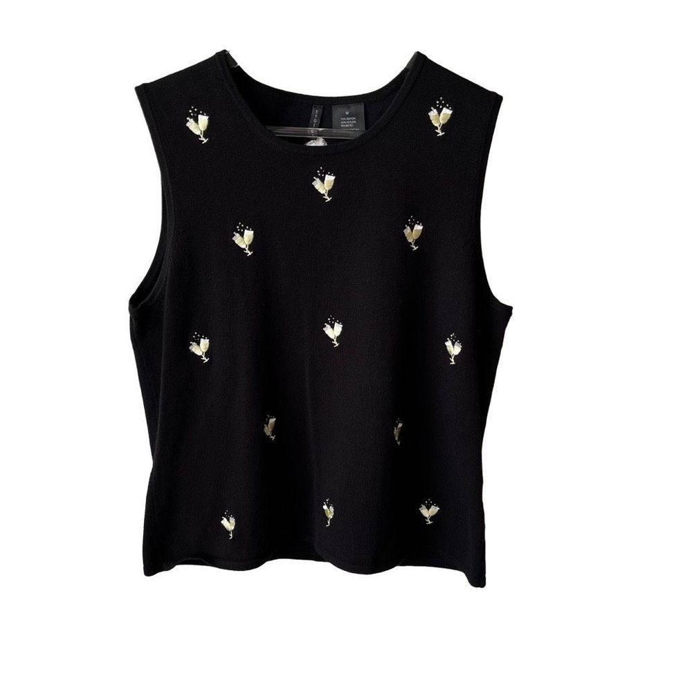 Etoile champagne glass embroiled sleeveless black sweater medium